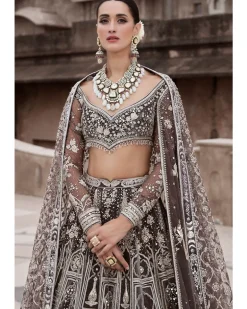 The British Charcoal Wild Masai Lehenga Set