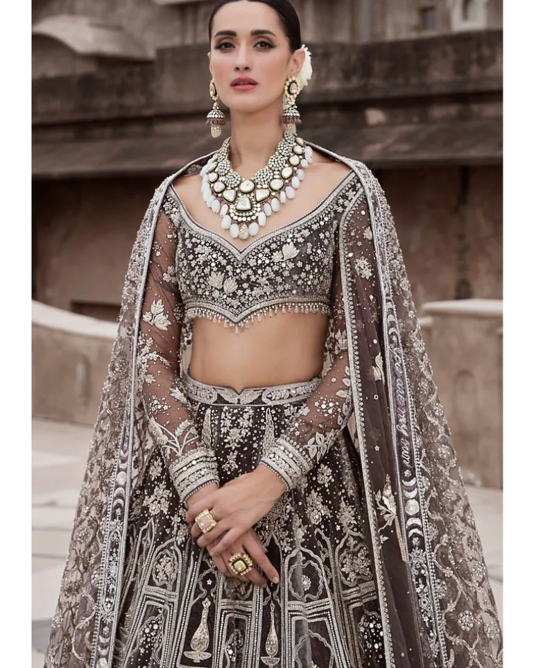 The British Charcoal Wild Masai Lehenga Set