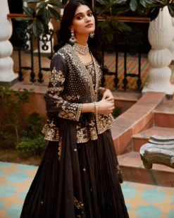 The British Grey Royal Matsya Peplum Lehenga Set