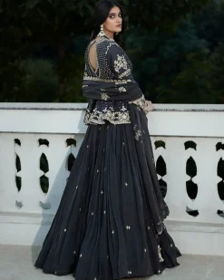 The British Grey Royal Matsya Peplum Lehenga Set