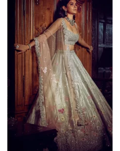 The Ice Blue Flamingo Landscape Lehenga Set