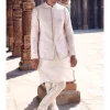 The Iconic Wing Pocket Textured Bundi Jacket With A Saada Kurta Set