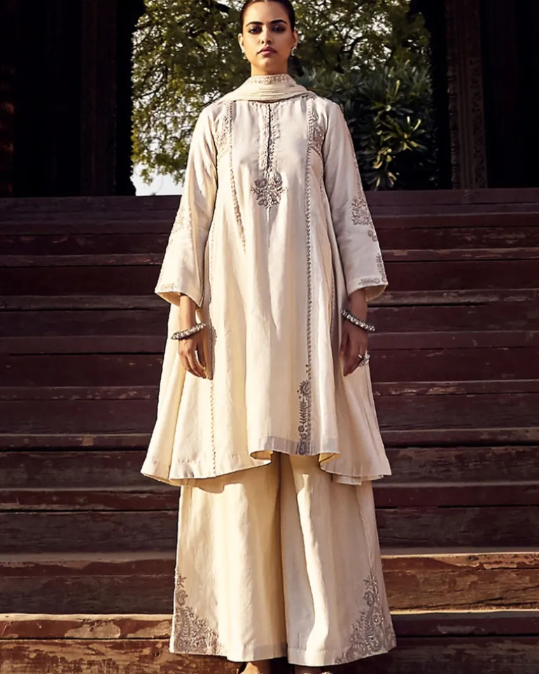 The Kachi Kora Dori Ecru A Line Kurta Set
