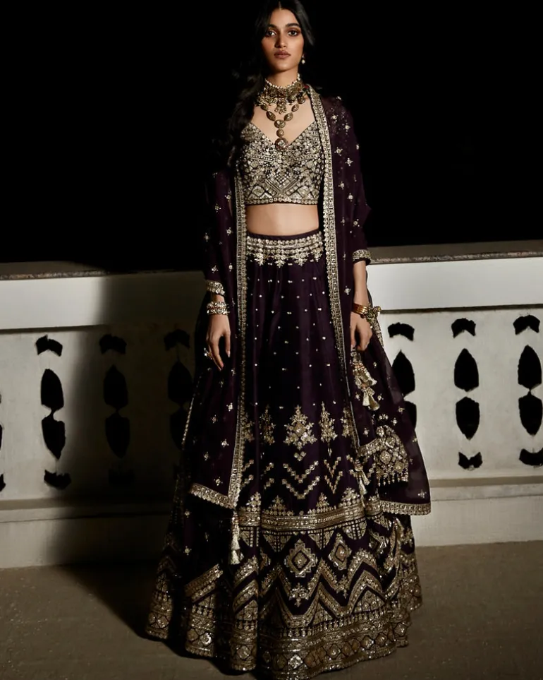 The Royal Matsya Midnight Plum Lehenga