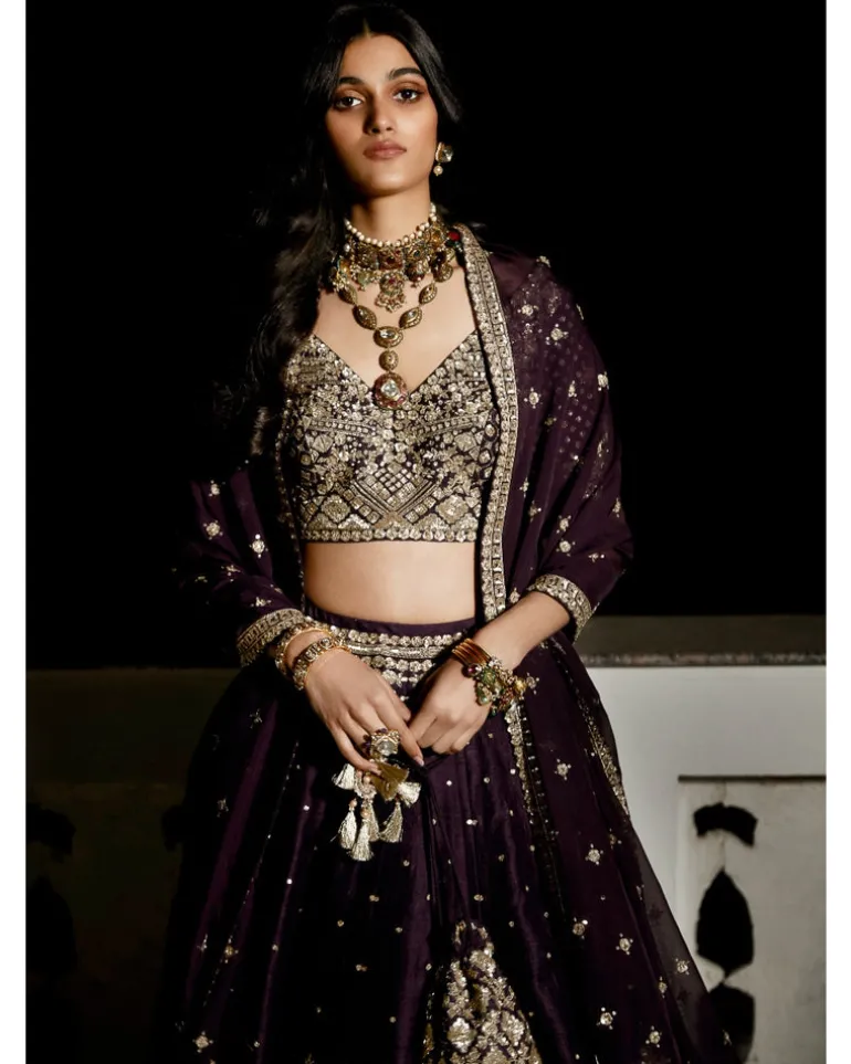 The Royal Matsya Midnight Plum Lehenga