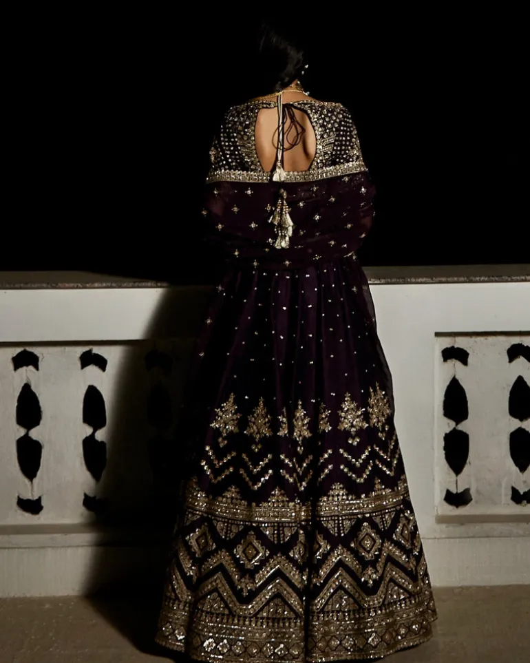 The Royal Matsya Midnight Plum Lehenga