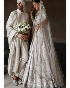 The Silver Needle Ekru Sherwani Set