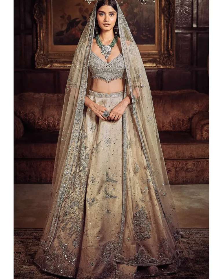 The Silver Needle Tree Of Life Lehenga Set