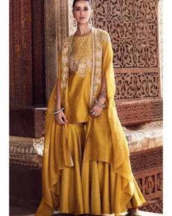 The Sona Patti Turmeric Cape With Kurta Set