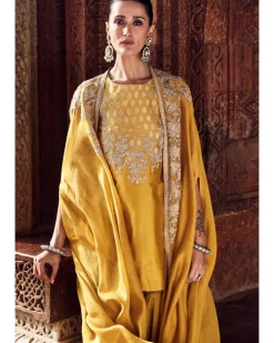 The Sona Patti Turmeric Cape With Kurta Set