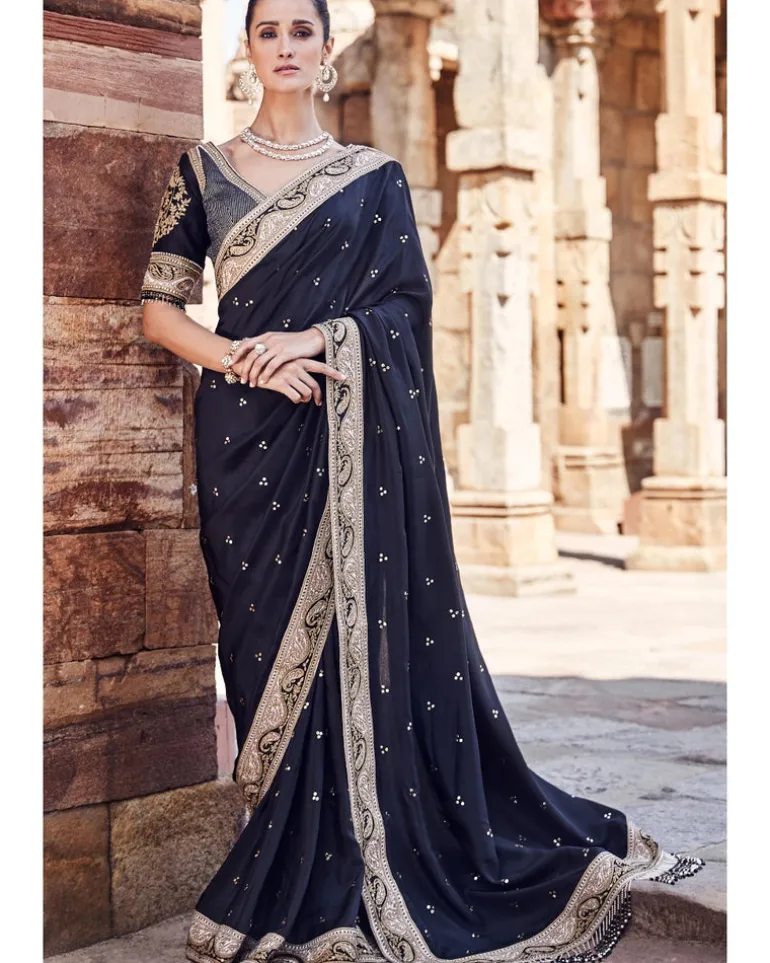 The Vintage Sona Dori Mukaish Black Silk Sari