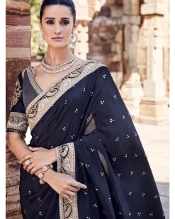 The Vintage Sona Dori Mukaish Black Silk Sari