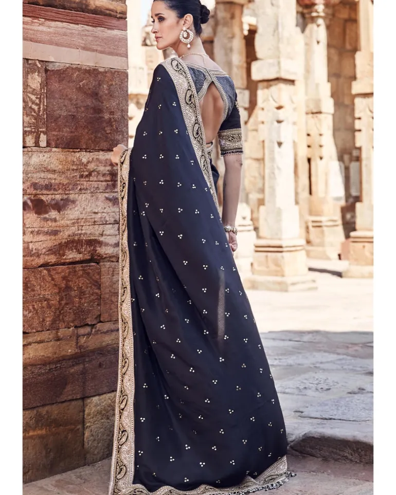 The Vintage Sona Dori Mukaish Black Silk Sari
