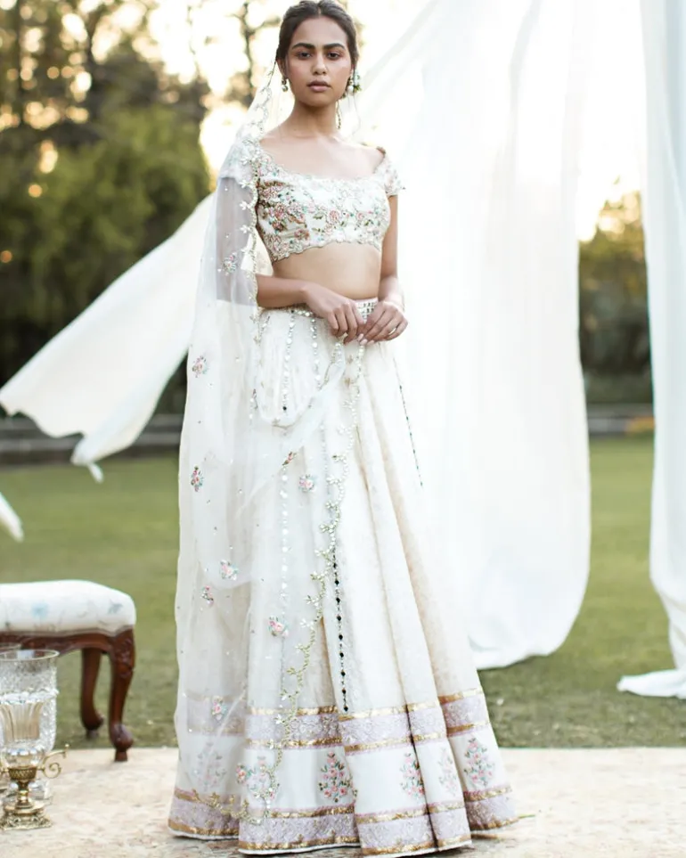 Thread-Work And Mirror Lehenga Set
