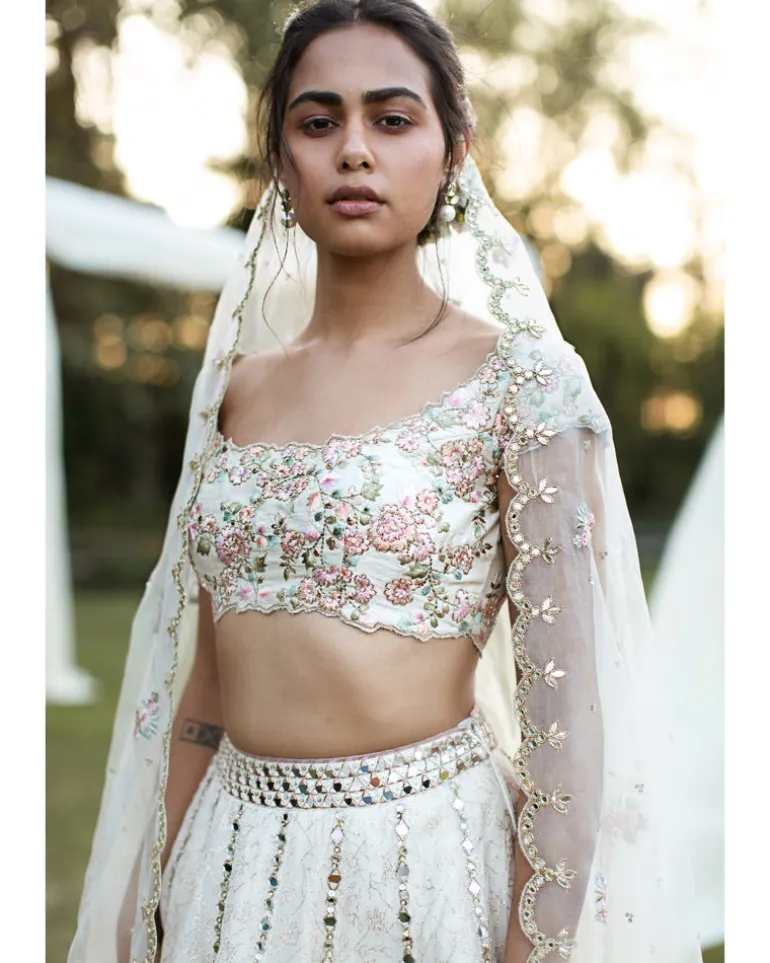 Thread-Work And Mirror Lehenga Set