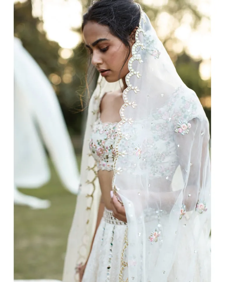 Thread-Work And Mirror Lehenga Set