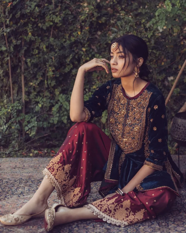 Three Kali Velvet Kurta Set