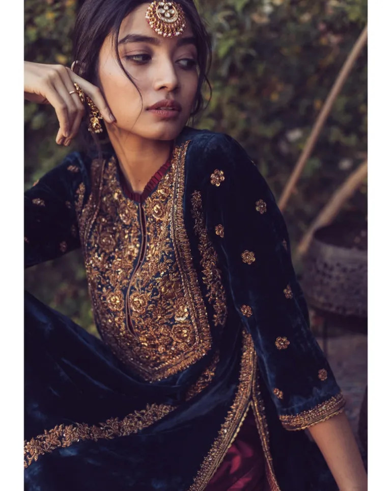 Three Kali Velvet Kurta Set