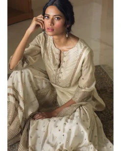 Tissue Chanderi Kurta With Mirror Work Gharara