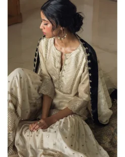 Tissue Chanderi Kurta With Mirror Work Gharara