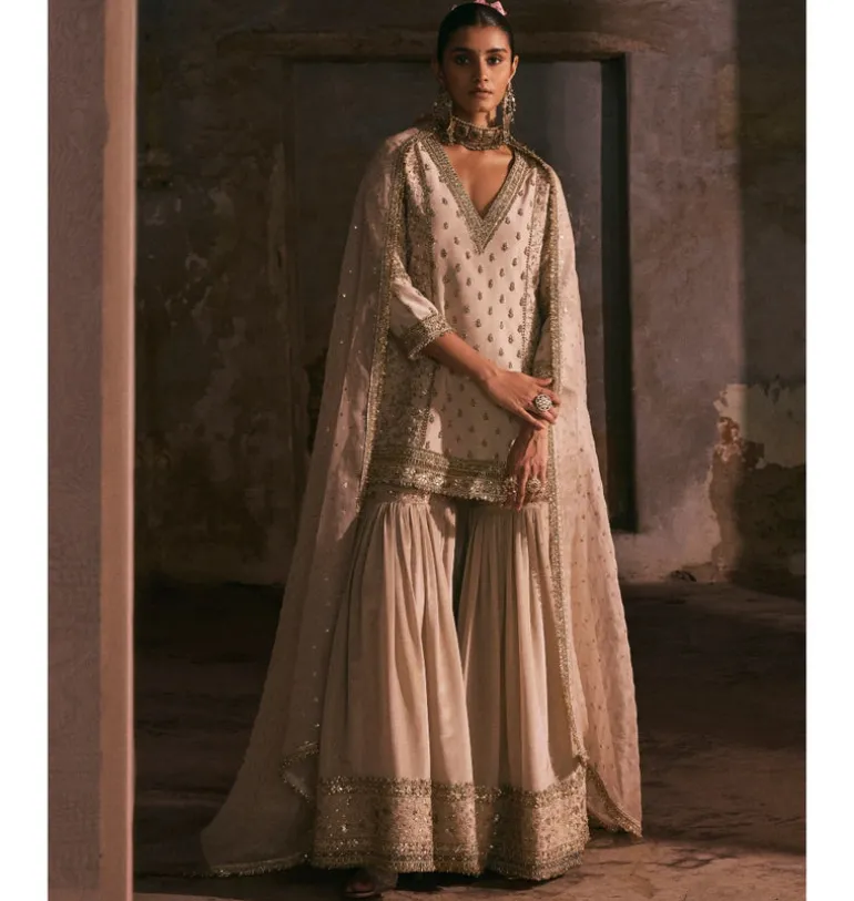Tissue Kurta With Bootis Gharara Set