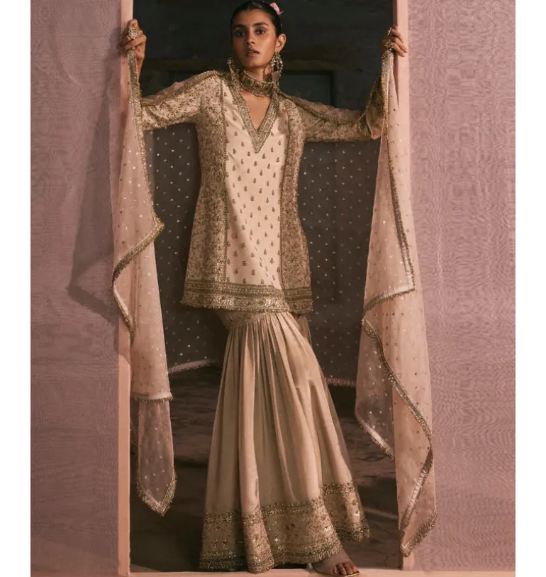 Tissue Kurta With Bootis Gharara Set