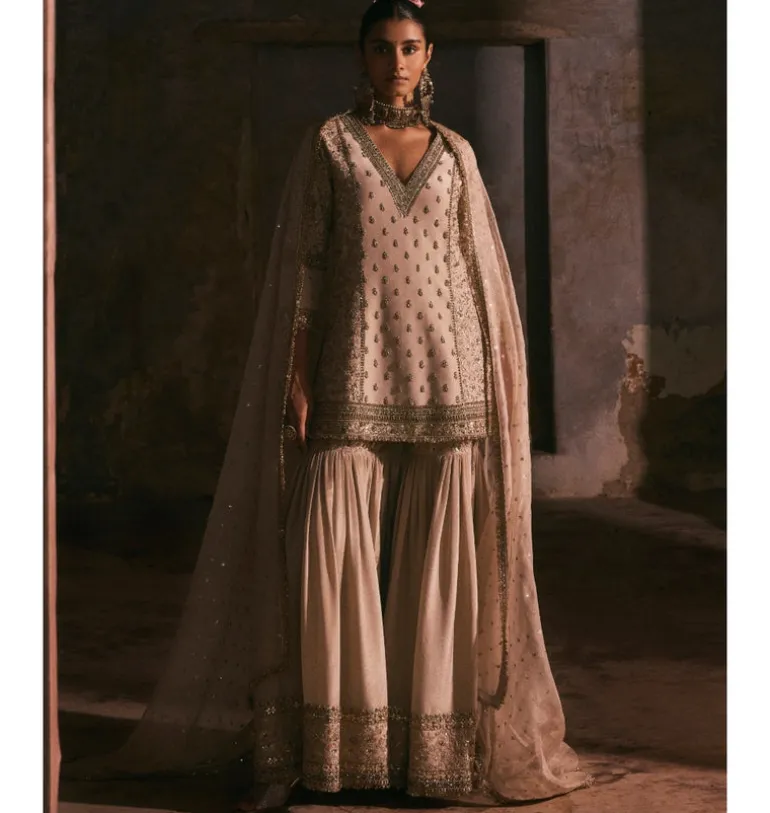 Tissue Kurta With Bootis Gharara Set