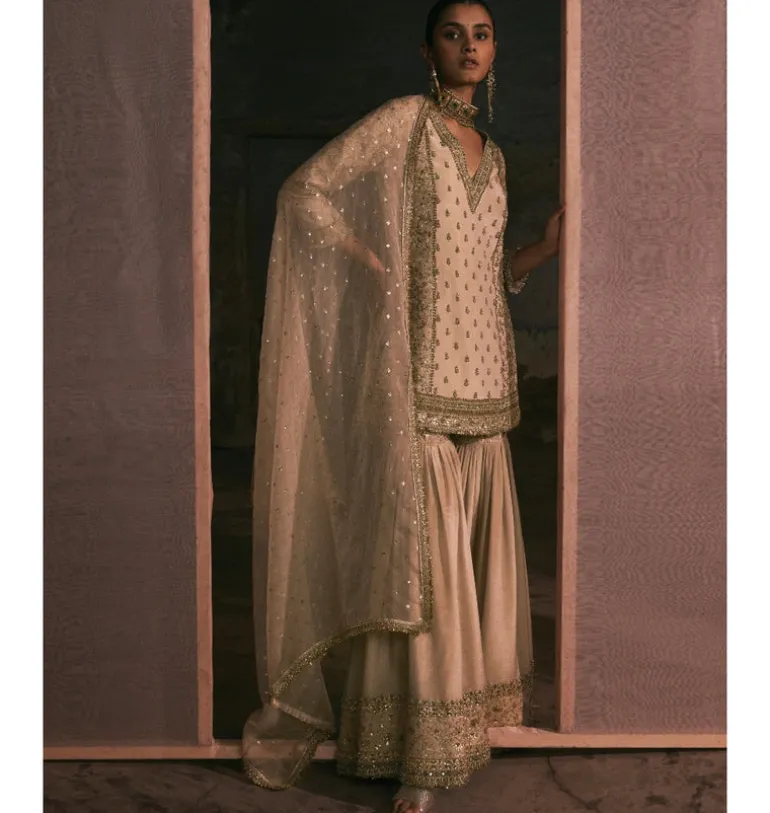 Tissue Kurta With Bootis Gharara Set