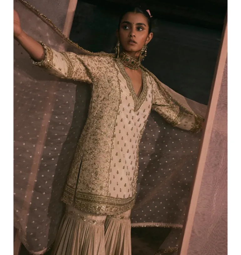 Tissue Kurta With Bootis Gharara Set