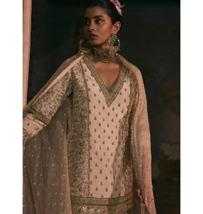 Tissue Kurta With Bootis Gharara Set