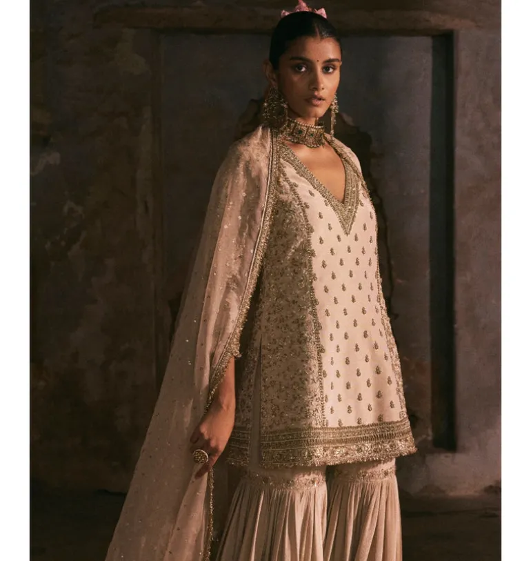 Tissue Kurta With Bootis Gharara Set