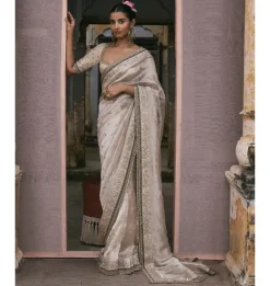 Tissue Sari With Gota and Cutdana Work
