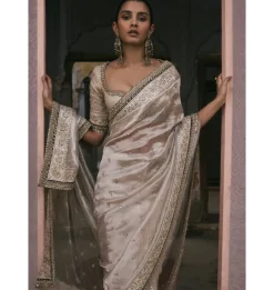 Tissue Sari With Gota and Cutdana Work