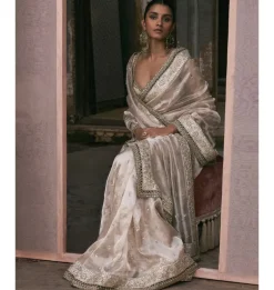 Tissue Sari With Gota and Cutdana Work