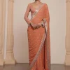 Toasted Orange And Rose Gold Sari Set
