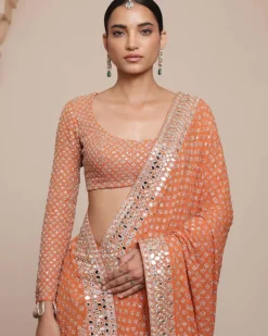 Toasted Orange And Rose Gold Sari Set