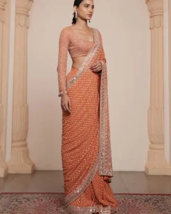 Toasted Orange And Rose Gold Sari Set