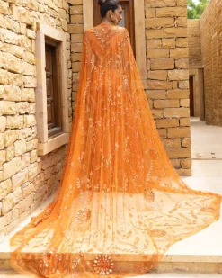 Toasted Orange Embroidered Cape Set