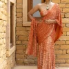 Toasted Orange Sequins Embroidered Sari Set