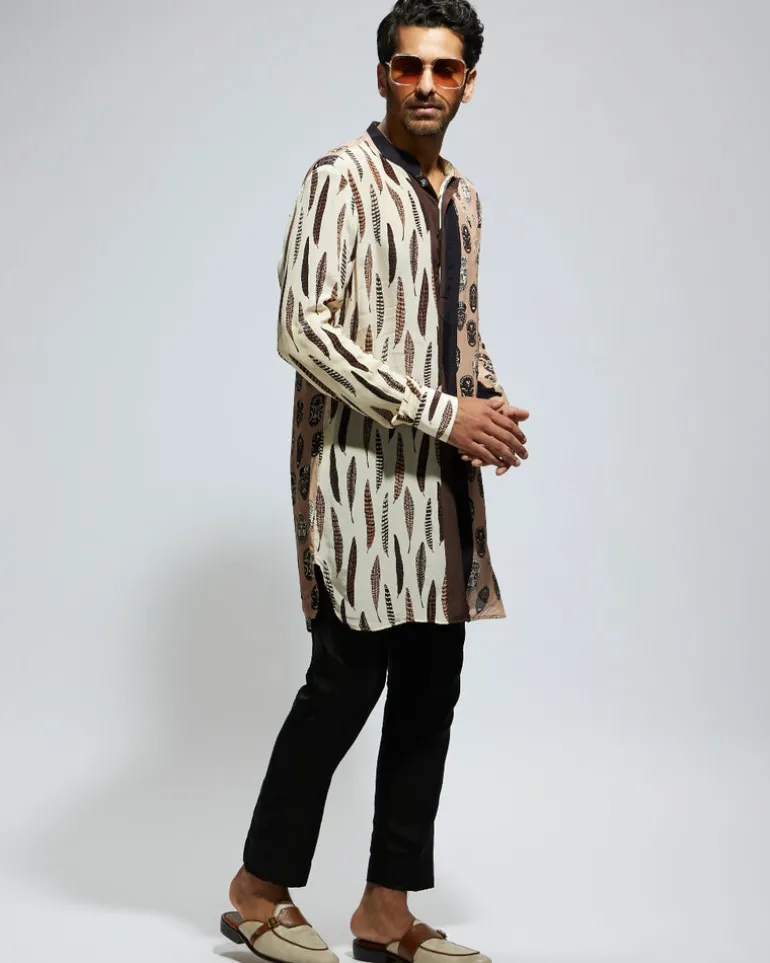 Tribal Mask And Feather Printed Kurta Set