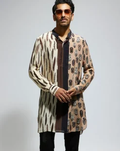 Tribal Mask And Feather Printed Kurta Set