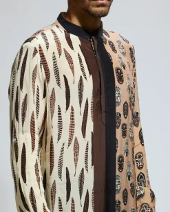 Tribal Mask And Feather Printed Kurta Set