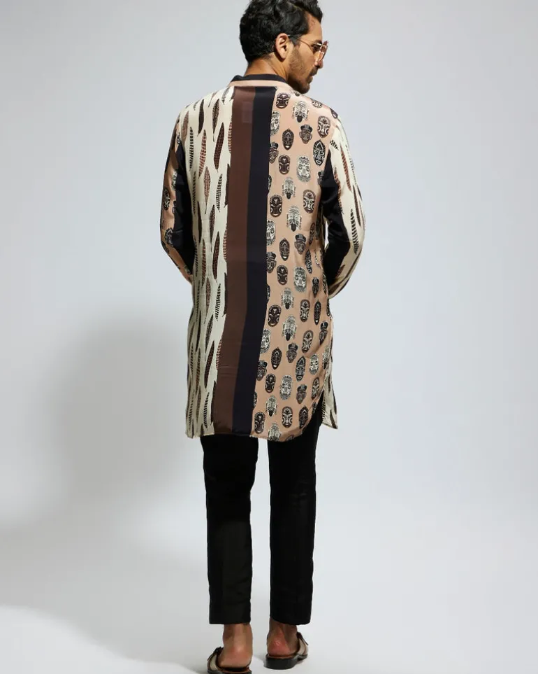 Tribal Mask And Feather Printed Kurta Set