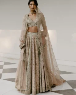 Tricolored Lehenga With Aari, Pearl & Dabka Work