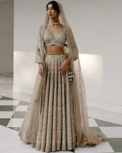 Tricolored Lehenga With Aari, Pearl & Dabka Work