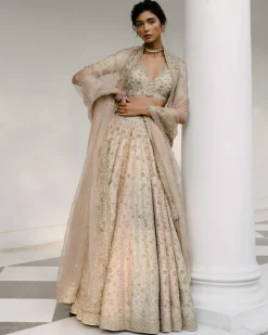 Tricolored Lehenga With Aari, Pearl & Dabka Work