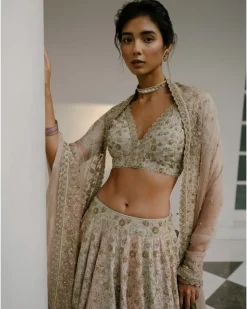 Tricolored Lehenga With Aari, Pearl & Dabka Work