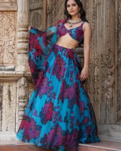 Turquoise Floral Lehenga Set