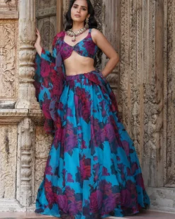 Turquoise Floral Lehenga Set