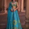 Turquoise Floral Print and Embroidered Lehenga Set